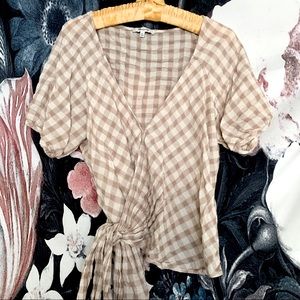 Madewell Beige and White Gingham Wrap Blouse